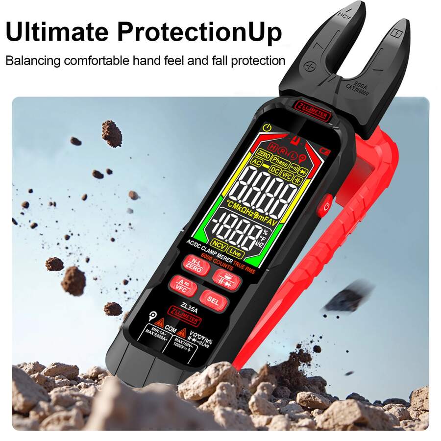 Pinza amperimétrica digital ZL35B con forma de tenedor, amperímetro de pinza abierta de 6000A, multímetro, corriente DC/AC, Hz, herramienta de prueba eléctrica, batería recargable - Multicolor - Ver 1