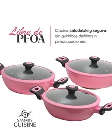 Ollas Arroceras - FOODE  6 pz Olla de Acero Inoxidable Reforzado con Cerámica Antiadherente Premium | Cocina Saludable | Incluye Tapa de Cristal Irrompible Gratis | Agarraderas de Silicona | Apta para Estufas de Gas, Eléctrica e Inducción | Alta Calidad y Durabilidad - Rosa - Ver 4