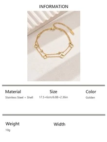 1pc Elegant Casual Commute Stainless Steel Versatile Women's Adjustable Double-Layer Bracelet - Yellow Gold - View 9