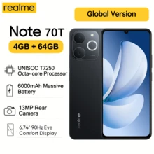 Realme Note 70T 智能手机，4GB+64GB，6.74 英寸 90Hz 屏幕，1300 万像素后置摄像头，7.94mm 超薄机身，6000mAh 大容量电池，八核处理器，全球版，圣诞礼物/赠品，不含充电器 - 黑色 - 查看 12