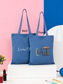 1 chiếc túi tote vải bố gấp gọn có thể tùy chỉnh, túi mua sắm nhẹ nhàng, có thể tùy chỉnh làm quà lưu niệm, trang trí tiệc, thời trang tối giản độc đáo, túi xách gấp gọn, thích hợp làm quà tặng Ngày Valentine, Halloween, Giáng sinh, sinh nhật. - Màu xanh lam - Xem 8