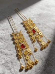 1件古风汉服套装，包含铜钱、流苏、小发簪、发饰、节日中式风格、一体式发饰、花朵发簪、金属发簪、中式旗袍汉服配饰、丝绸花朵配饰、新款中式流苏、发簪、情人节礼物、新娘婚礼发饰、女士发饰、新年礼物、发髻延长器、发型发夹 - 彩色 - 查看 5