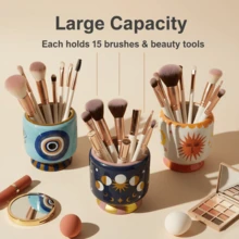 Cabin Kangaroo 1pc Bohemian Style Evil Eye Ceramic Storage Jar, Decorated With Sun, Moon And Star Patterns, Can Be Used As Desk Pen Holder, Makeup Brush Holder, INS Style Home Decor Storage Jar, Multi-Purpose Desktop Organizer - Multicolor - View 12