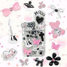 BELICEY Junk Case Kit Cute Black Pink DIY Phone Case Set Bow Butterfly Flower Rhinestone Junk Phone Cases 3D Flatback Cherry Star For Customizing DIY Craft Accessories - 如圖 - 查看 4