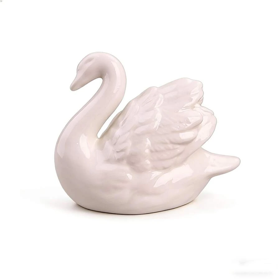 Black & White Ceramic Swan Figurine, Creative Animal Decor For Living Room, Study, Desktop, Home, Office, Bookshelf, TV Stand - Black and White - View 1