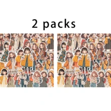 48张/包 秋季人物涂鸦跨境贴纸，适用于装饰行李箱、水瓶、头盔、制作剪贴簿、手机壳。