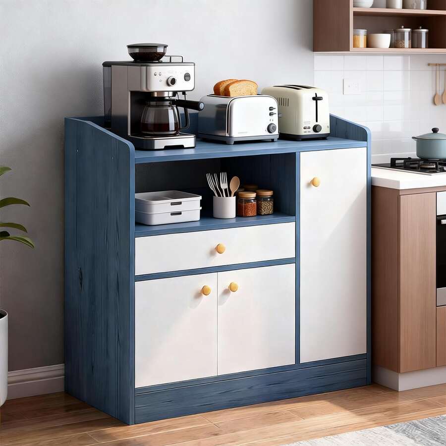 Armario De Almacenamiento Con Cajón Y 3 Puertas Minimalista Moderno 80cm - Azul - Ver 1