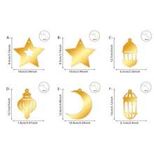 1/6pcs Eid Mubarak Gold Hanging Decorations Set, Moon & Star Lantern Design, Acrylic Mirror Stickers, Ramadan Home Decor, Eid Gift - Gold - View 7