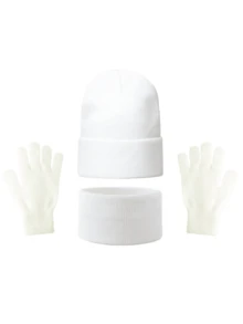 3 Peças Conjunto: Gorro de Malha, Touca de Malha Sólida e Quente, Luvas Combinando para Homens, Acessórios Versáteis de Inverno