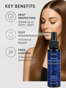 Jeffany 230°C 高温防护免洗护发喷雾，蕴含紫外线防护精华，富含水解蛋白和弹性蛋白，专业抗毛躁，亮泽锁色，轻盈不油腻，预防分叉，适用于吹风机和卷发棒，日常造型，旅行必备，适合所有发质，男女通用，100毫升/3.38盎司 - 旅行裝 - 查看 5