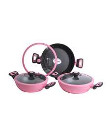 Ollas Arroceras - FOODE  6 pz Olla de Acero Inoxidable Reforzado con Cerámica Antiadherente Premium | Cocina Saludable | Incluye Tapa de Cristal Irrompible Gratis | Agarraderas de Silicona | Apta para Estufas de Gas, Eléctrica e Inducción | Alta Calidad y Durabilidad - Rosa - Ver 9