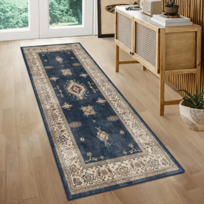 1pc Vintage -Bohemian Floral Area Rug/Carpet/Door Mat/Runner, Suitable For Bathroom, Kitchen, Entryway, Hallway, Bedside, Living Room, Bedroom, Machine Washable, Home Decor