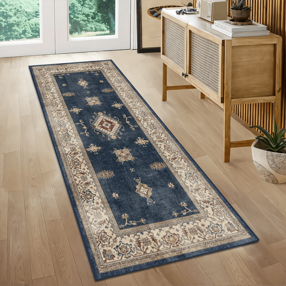 1pc Vintage -Bohemian Floral Area Rug/Carpet/Door Mat/Runner, Suitable For Bathroom, Kitchen, Entryway, Hallway, Bedside, Living Room, Bedroom, Machine Washable, Home Decor