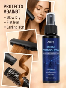 Jeffany 230°C 高温防护免洗护发喷雾，蕴含紫外线防护精华，富含水解蛋白和弹性蛋白，专业抗毛躁，亮泽锁色，轻盈不油腻，预防分叉，适用于吹风机和卷发棒，日常造型，旅行必备，适合所有发质，男女通用，100毫升/3.38盎司 - 旅行裝 - 查看 3