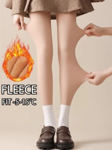 1 Pair 220g Women' Thicken Thermal Tights Leggings Women Warm Winter Fleece Velvet Thermo Stockings High Waist Elastic Slim Sexy Beige Pantyhose Tights Underwear,Winter Leggings, Thickened Warm Pants, Tight Pants, Winter Leggings, And Socks,Thermal Lined Tights - Apricot - View 9