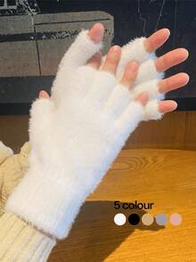1/2 Pair Unisex Fluffy Solid Color Fingerless Gloves, Warm Knitted Wrist Mittens Suitable For Outdoor Sports, Office, School, Daily Wear In Autumn/Winter - Multicolor - View 1