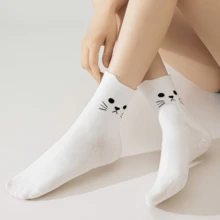 1双女士瑜伽袜，猫咪图案，防滑，透气吸湿