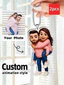 1-4pcs Custom Acrylic Pendants & Portrait Ornaments - Personalized Digital Art With Metal Chain, Photo To Cartoon Wedding Keepsake, Anniversary Gift, For Special Someone, Couples, Family, Multi-Functional Durable Reusable Wall Decor - Ideal Wedding, Birthday, Valentine's Day, Anniversary - Red and White - View 13