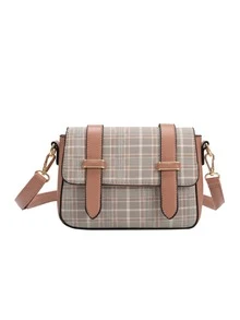 Small Crossbody Bag With Checkered Print - Fashionable, Casual, And Everyday Style - Beige - View 1