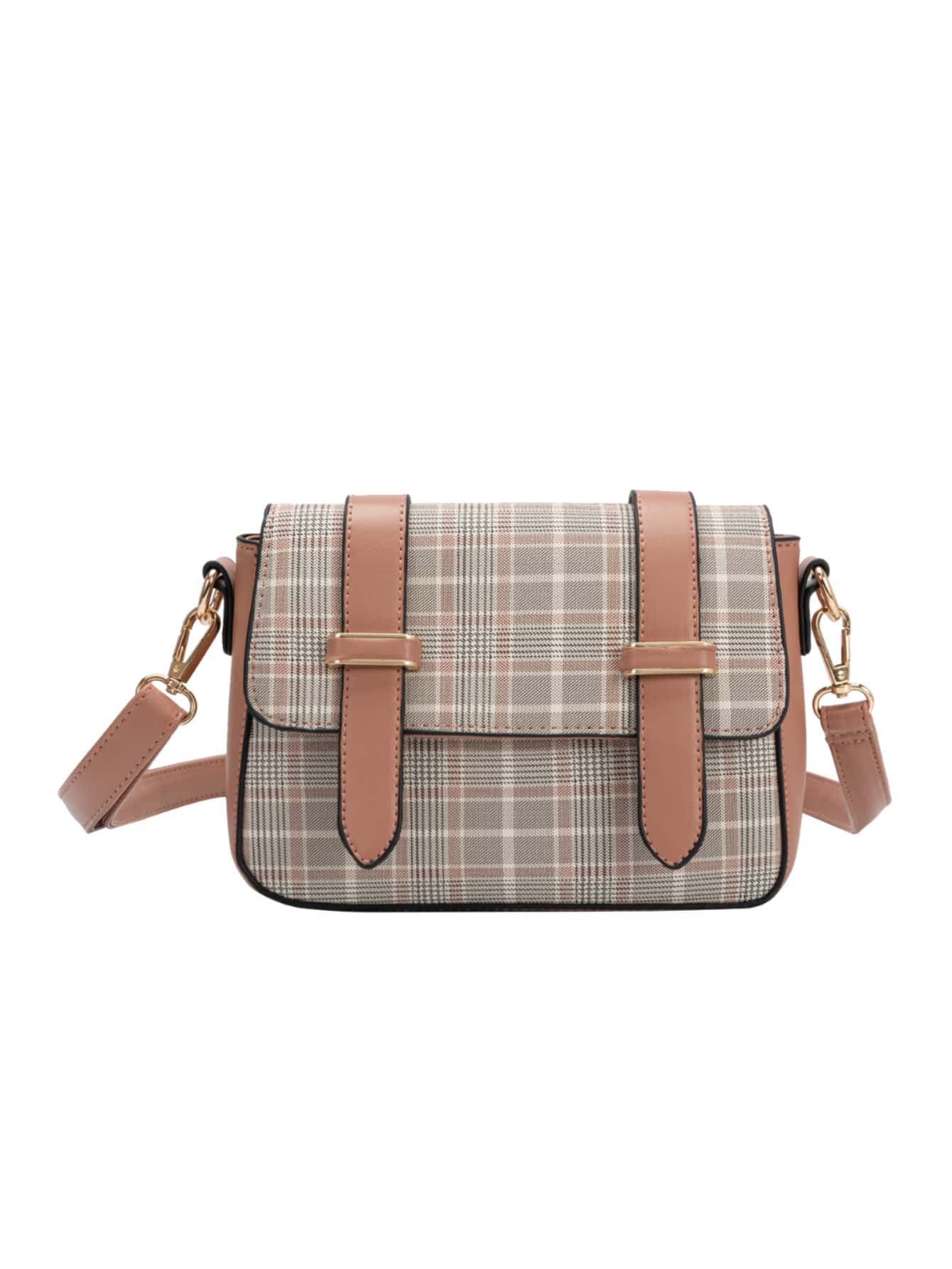 Small Crossbody Bag With Checkered Print - Fashionable, Casual, And Everyday Style - Beige - View 1