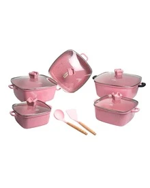 Batería de Cocina Speckle Cookware - ALFA 14 pz Batería de Cocina de Acero Inoxidable Reforzado con Cerámica Antiadherente Premium | Cocina Saludable | Incluye Tapa de Cristal Irrompible Gratis | Agarraderas de Silicona | Apta para Estufas de Gas, Eléctrica e Inducción | Alta Calidad y Durabilidad - Rosa - Ver 1