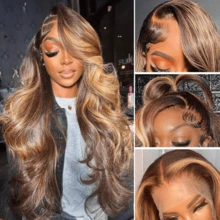 MECRY 3H27 Honey Blonde Ombre Wavy Synthetic Lace Front Wig For Women, Heat Resistant Cosplay Wig - S4/27 - View 8