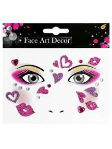 1 miếng dán trang trí mặt ngày Valentine, miếng dán hình trái tim đính đá, miếng dán hình xăm môi trái tim màu đỏ, miếng dán nghệ thuật mặt đính pha lê lấp lánh, miếng dán trang trí mắt hình trái tim, trang điểm ngày Valentine - Nhiều màu - Xem 10