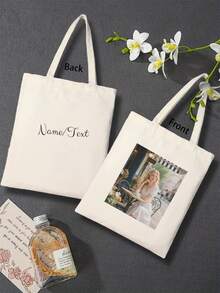 One-Piece Custom Canvas Bag, Foldable, Lightweight And Casual Shopping Bag, Perfect For Customized Souvenirs, Party Decorations, Unique, Simple And Stylish Foldable Shopping Tote Bag, Ideal For Valentine's Day, Halloween, Christmas, Birthday Gifts, And New Year's Gifts. Full Of Charm! - Beige - View 4