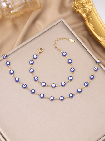2pcs Set, Includes Various Evil Eye Necklaces And Bracelets, Women's Blue Evil Eye Bracelet, Stainless Steel Material, 18K Gold Plated