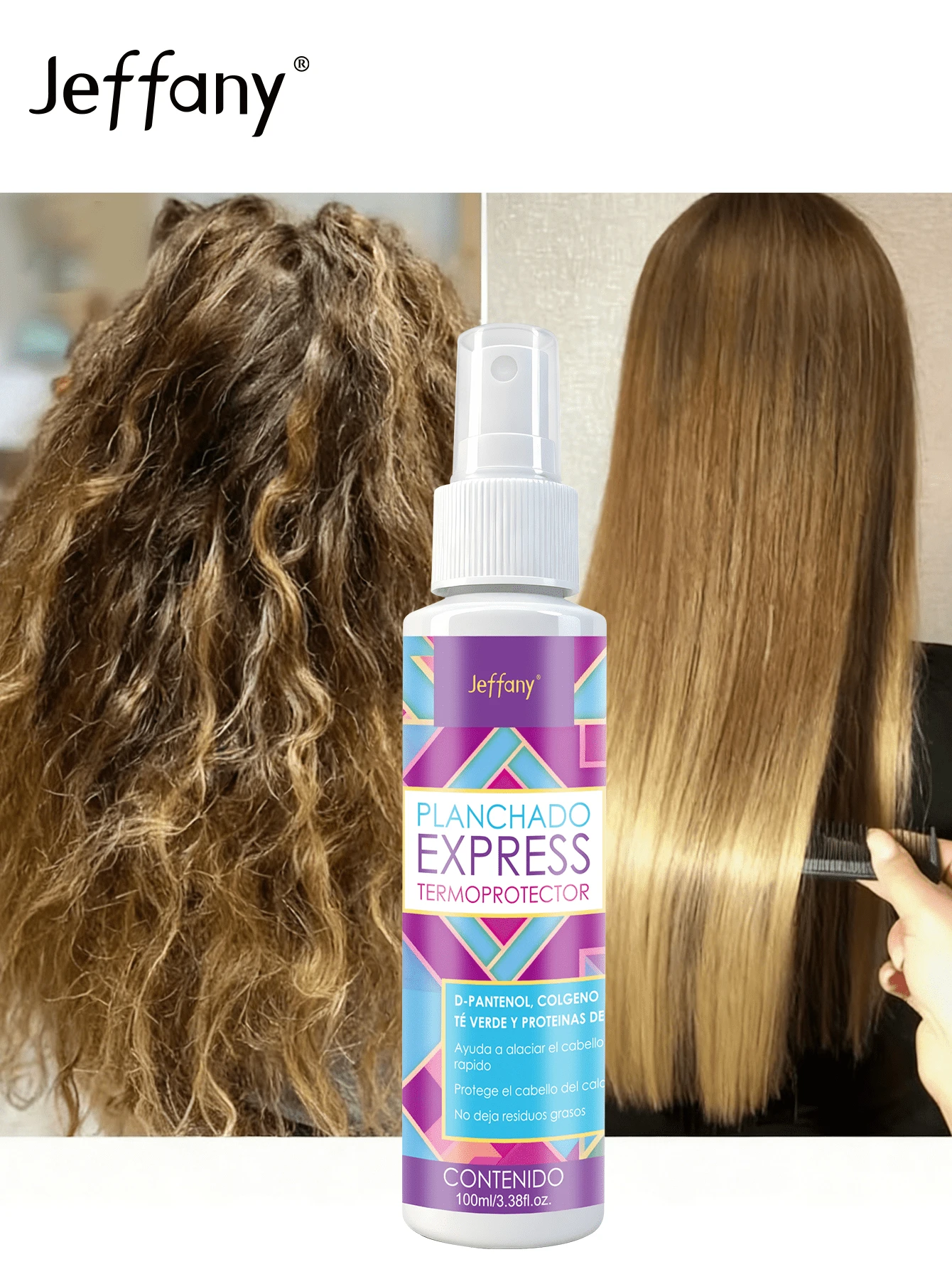 Jeffany 10-In-1 Moroccan Argan Oil Quick Heat Protectant Leave-In Hair Treatment, Rapidly Smooths Frizz, Nourishes Dry, Damaged, Curly Hair - 72HR Intense Moisturization For Straight/Curly Hair, Apply Evenly Before Use, Enhances Hair Softness & Volume, Quick Styling, Suitable For All Hair Types, Reduces Heat Damage, Max Heat Resistance 450°F (232°C), Fashionable Bottle Design