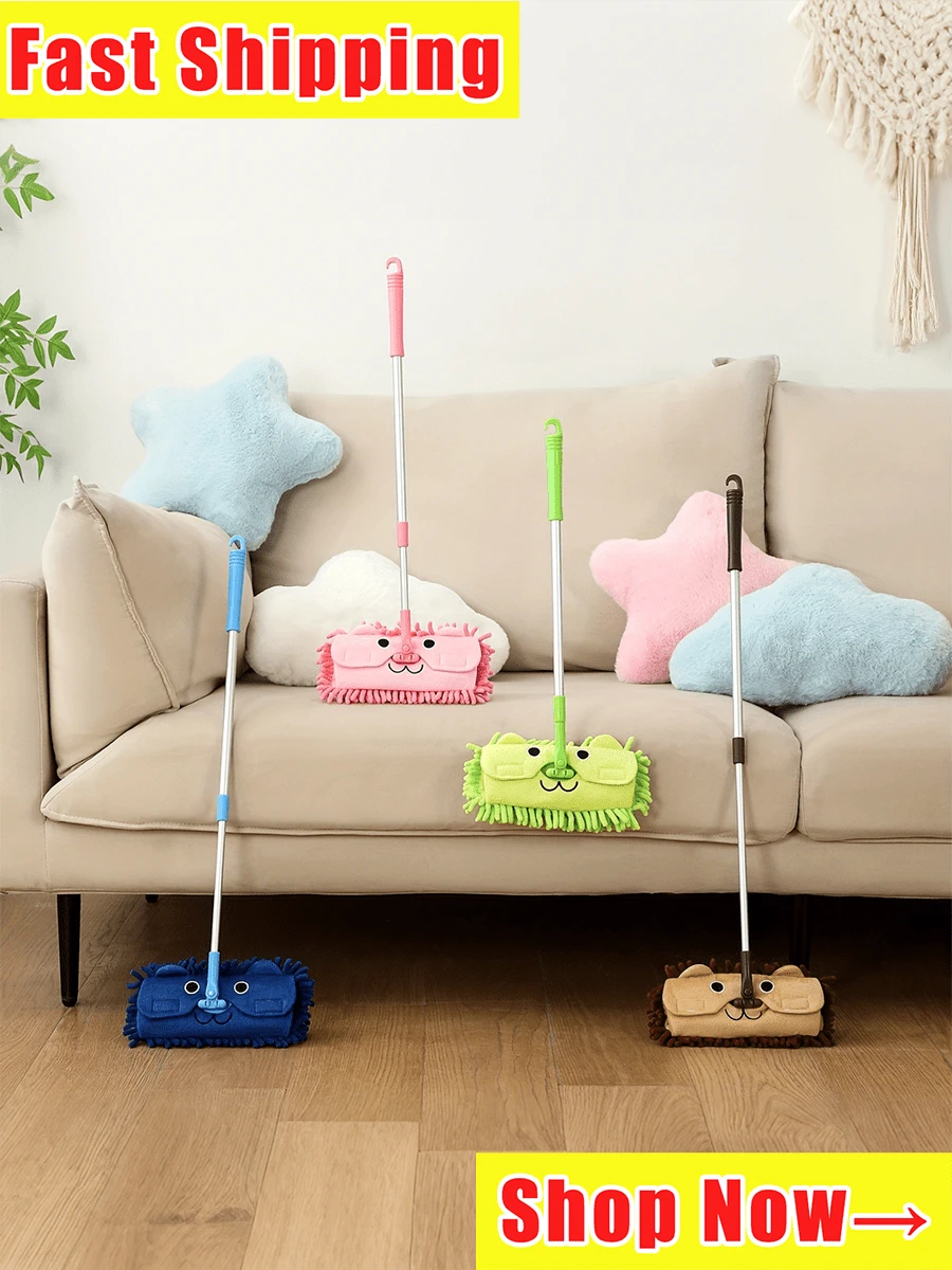 Trapeador de patrones de dibujos animados en miniatura para la limpieza del hogar, disponible en 3 colores, adecuado para el baño, la sala de estar, la cocina y talla grande, ideal para la limpieza de Año Nuevo, el regreso a la escuela, regalos de fiesta y limpieza del hogar