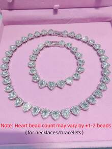 1 pieza/2 piezas/1 set Conjunto de joyería con collar con colgante en forma de corazón de cristal, collar y pulsera brillantes, regalo romántico para ella, collar de plata, collar para novia/esposa, accesorios para mujer, Día de San Valentín, Carnaval, Día de la Madre, regalo para mamá - Amor corazón - Ver 6