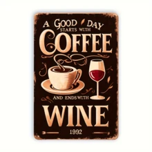 Cartel de metal vintage de 8x12 pulgadas (20x30 cm), Café y Vino, Decoración de pared para el hogar, bar, patio, cafetería - Multicolor - Ver 1