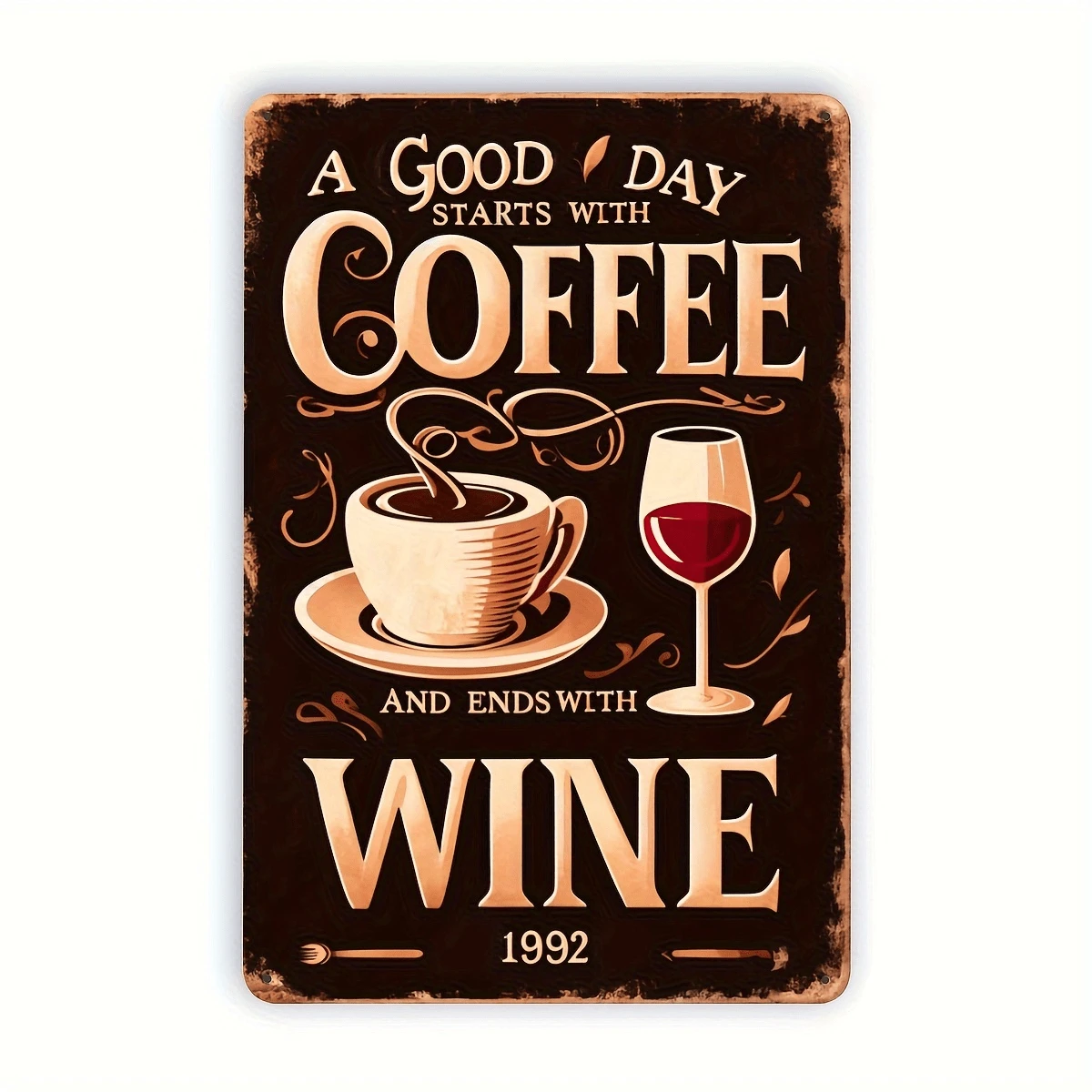 Cartel de metal vintage de 8x12 pulgadas (20x30 cm), Café y Vino, Decoración de pared para el hogar, bar, patio, cafetería - Multicolor - Ver 1
