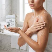 MELAO Coconut Milk Body Scrub, Infused With 6 Essential Oils, 340g - Nourishing Exfoliating Scrub, Leaves Skin Soft, Smooth, Hydrated, With A Rich Coconut Aroma - White - View 4