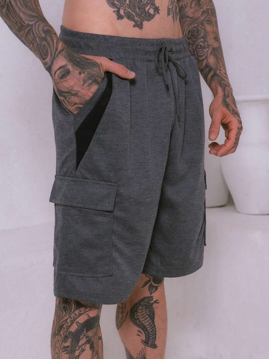 Cargo Shorts With Elastic Waistband - Màu xám đen - Xem 1