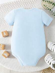 Newborn Jumpsuit - For Both Men And Women - Disney Stitch Lettering Print - Crawl And Toddler Set - Summer Outdoor Casual Round-Neck Crawl Cover With Triangular Hem - Summer's Top Choice - Fun - Cute And Adorable - Perfect Holiday Gift For Infants And Toddlers - Màu xanh nhạt - Xem 3