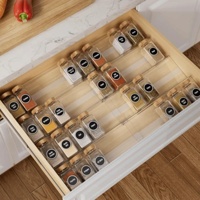 Compact Acrylic Spice Drawer Organizer, Transparent Kitchen Condiment And Herb Storage Rack