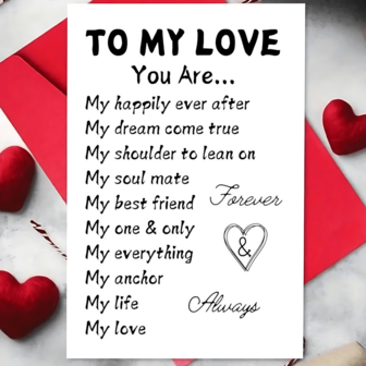 1pc Romantic "To My Love" Greeting Card Valentine's Day Card - Perfect Gift For Husband, Boyfriend, Wife, Girlfriend | Anniversary, Valentine's, Wedding, Engagement, Birthday Card