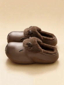 3厘米厚鞋底，Carpe Diem品牌加厚绒面保暖情侣拖鞋，男女通用加厚羊毛套脚拖鞋，耐磨EVA鞋底，棕色Carpe Diem拖鞋，男女通用冬季拖鞋，趣味拖鞋，时尚百搭，新年好礼 - 巧克力棕 - 查看 3