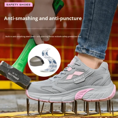Giày bảo hộ mũi thép dành cho nữ, bền chắc, cỡ nhỏ, chống đâm xuyên, nhẹ và thoải mái.