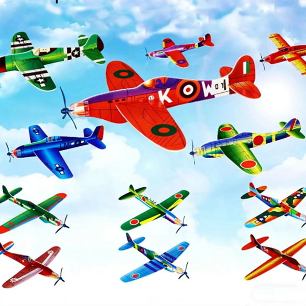 12 件泡沫飞机玩具，DIY 模型飞机，户外手掷飞机，青少年经典游戏，增强动手能力，泡沫滑翔机，泡沫滑翔魔术飞机，款式和颜色随机发送。