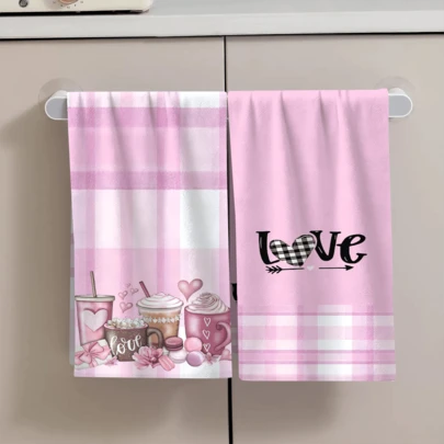 2/4 Pcs Set, Dish Towels, Pink Heart Pattern Print, Super Absorbent Microfiber Modern Towels, Cooking And Baking Tea Towels, Dish Cloths, Cleaning Rags, Hand Towels, Highly Soft And Absorbent, Kitchen Decor, Gifts For Neighbors, Mothers, Birthdays, Housewarming For Friends, Kitchen Essentials, Daily Necessities