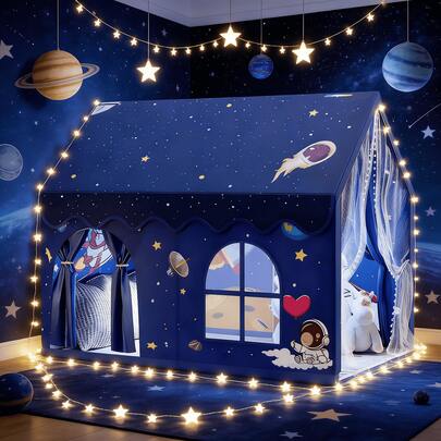 1 st interaktivt familjetält med rymdtema och astronauttema (exklusive lampor). Tillverkat av avtagbar oxfordduk, perfekt jul- eller födelsedagspresent.
