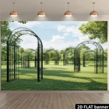 2D Flat 1pc Classic French Garden Arch Wedding Photography Backdrop, Polyester Multipurpose Party Banner, Wall Decor Sign, No Electricity Needed, Suitable For Indoor & Outdoor Events, Home And Studio - Baby Blue - View 2