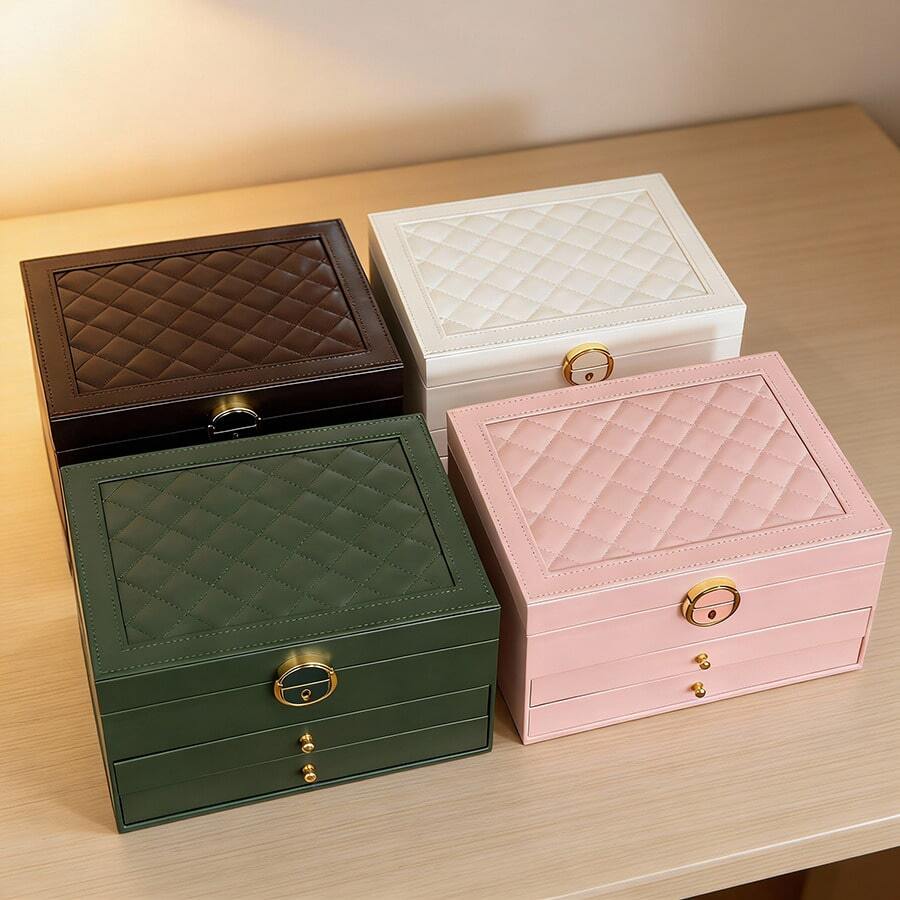 Multi-Layer Large Capacity Jewelry Box, Drawer Style Jewelry Storage Box For Rings, Earrings, Necklaces On Tabletop - Multicolor - View 1