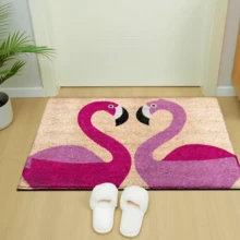 1 szt. dywanik z nadrukiem w kształcie flaminga, mata z imitacji wełny – bardzo chłonna, łatwa do czyszczenia, odpowiednia do wystroju wnętrz, do domu, na farmę, do przedpokoju, do wnętrz, do kuchni, jadalni, małego biura/biura domowego, do zlewu, pralni, wycieraczki, maty kuchennej, maty antypoślizgowej - Wielokolorowe - Zobacz 2