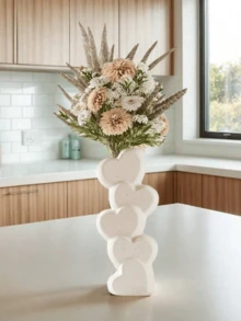 白色心形花瓶（1个） - 现代波西米亚风格，层叠心形设计，高品质陶瓷，适用于情人节、婚礼、办公室、卧室、壁炉架和桌面装饰 - 无需电池，婚礼装饰，表面光滑，情人节礼物，家居装饰 - 彩色 - 查看 8
