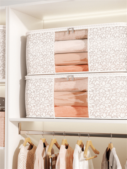 1pc Large Capacity Reinforced Lidded Storage Bag, Foldable Clothes Organizer Bag With Reinforced Handle, Suitable For Clothes, Blankets, Bedding Storage