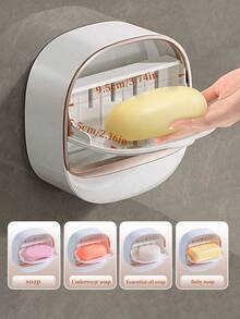 1 pieza Jabonera de pared de lujo con tapa, Estante de secado de jabón de alta gama, Caja de almacenamiento impermeable para jabón, Apta para baño, ducha, viaje, dormitorio, jabonera minimalista, accesorio de baño, estante de almacenamiento de baño, esencial de vuelta a clases, necesidad del hogar